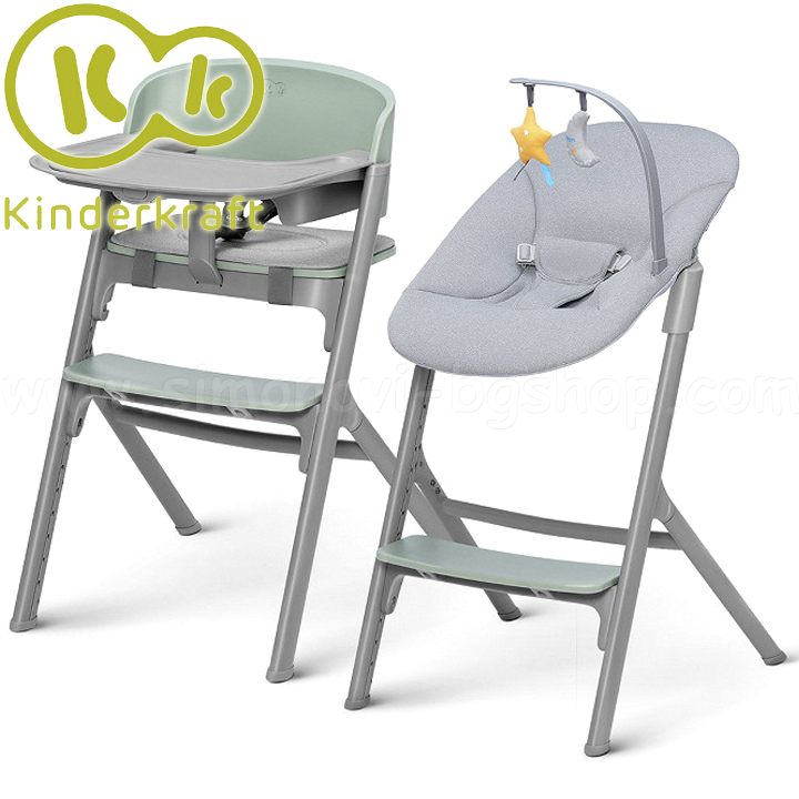 * 2022 KinderKraft Highchair LIVY + chaise longue CALMEE Green KHLICA00GRE