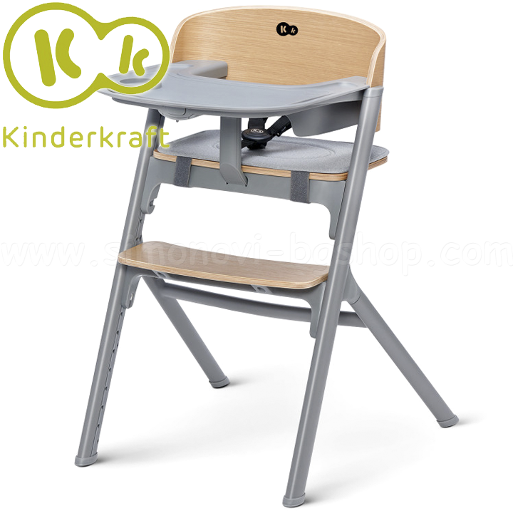 * 2022 KinderKraft Highchair LIVY Wood / Gray KHLIVY00WOD