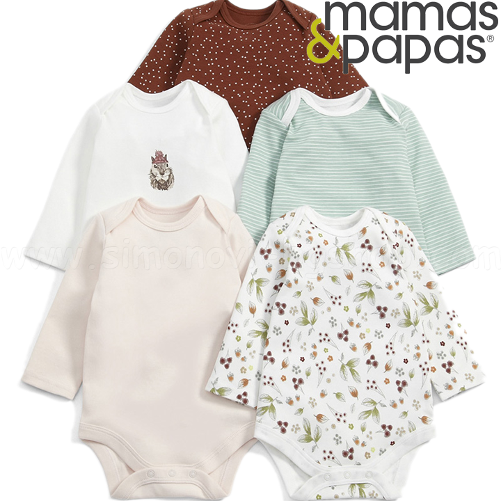 Mamas & Papas Боди с дълъг ръкав 5бр. с катеричка 000000258 Mamas & Papas Боди с дълъг ръкав 5бр. с катеричка 000000258