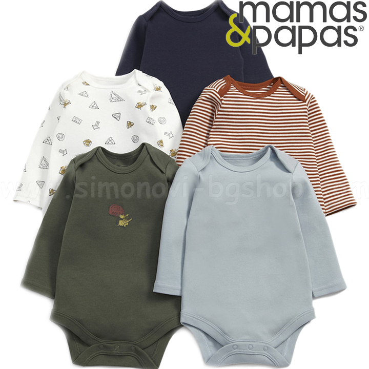Mamas & Papas Боди с дълъг ръкав 5бр. знаци 000000258 Mamas & Papas Боди с дълъг ръкав 5бр. знаци 000000258