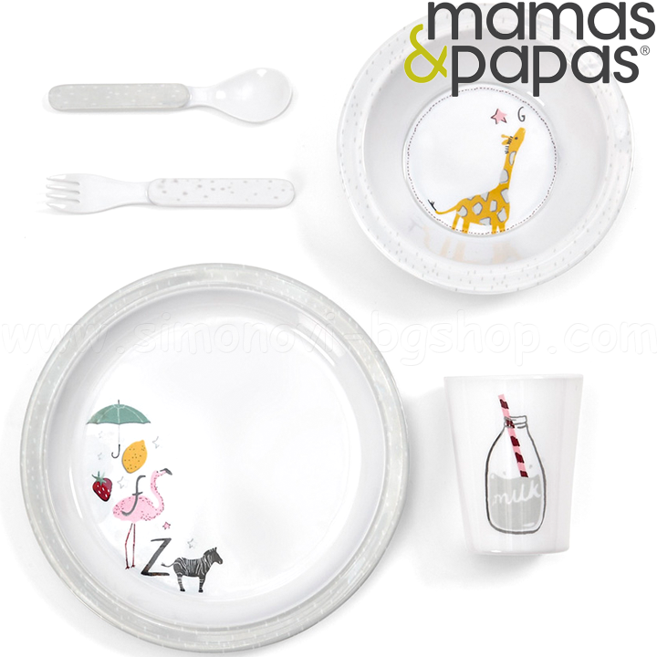 Mamas & Papas Меламинов комплект за хранене от 5ч. Alphabet 5586AK801 Mamas & Papas Меламинов комплект за хранене от 5ч. Alphabet 5586AK801