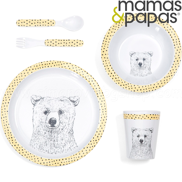Mamas & Papas Меламинов комплект за хранене от 5ч. Bear 5586AK900 Mamas & Papas Меламинов комплект за хранене от 5ч. Bear 5586AK900