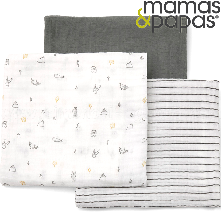 Mamas & Papas Големи тензухени пелени 3 бр. Grey 723346800 Mamas & Papas Големи тензухени пелени 3 бр. Grey 723346800