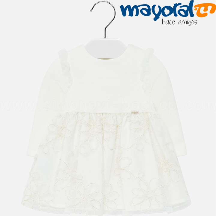 Mayoral Girls Baby dress with tulle in white 02906-087 Mayoral Girls Baby dress with tulle in white 02906-087