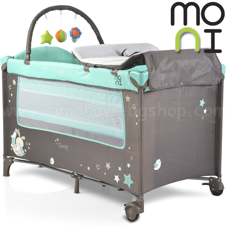 Moni Бебешка кошарка на две нива Sleepy Turquoise Moni Бебешка кошарка на две нива Sleepy Turquoise