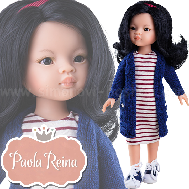 Paola Reina Дизайнерска кукла Лиу със синя жилетка и бяла рокля 04443 Paola Reina Дизайнерска кукла Лиу със синя жилетка и бяла рокля 04443
