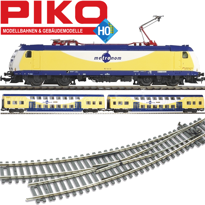 Piko H0 Комплект пътнически влак с електрически локомотив Metronom с два вагона Piko H0 Комплект пътнически влак с електрически локомотив Metronom с два вагона