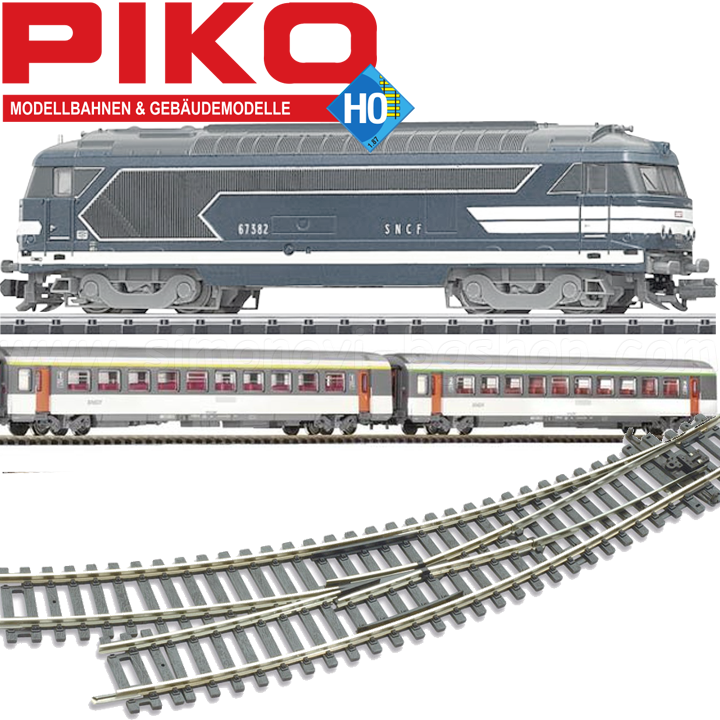 Piko H0 Комплект пътнически влак с дизелов локомотив BB 67000 и два вагона 59010 Piko H0 Комплект пътнически влак с дизелов локомотив BB 67000 и два вагона 59010