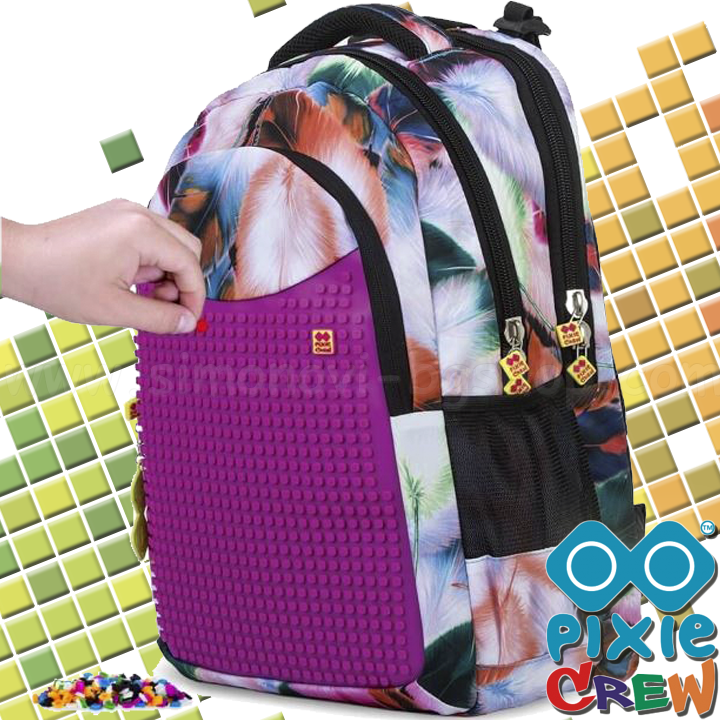 * Pixie Crew School backpack Fuchsia / Feathers PXB-06-W15