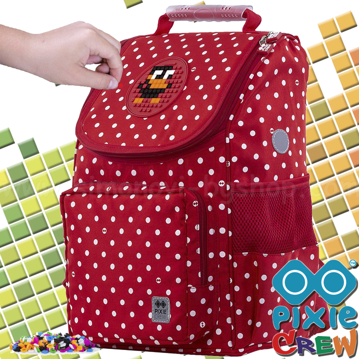 * Pixie Crew School backpack with panel Red/White Dots PXB-22-87