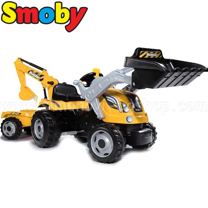 ***Smoby Детски трактор с педали, ремарке и товарач Builder Max 710301