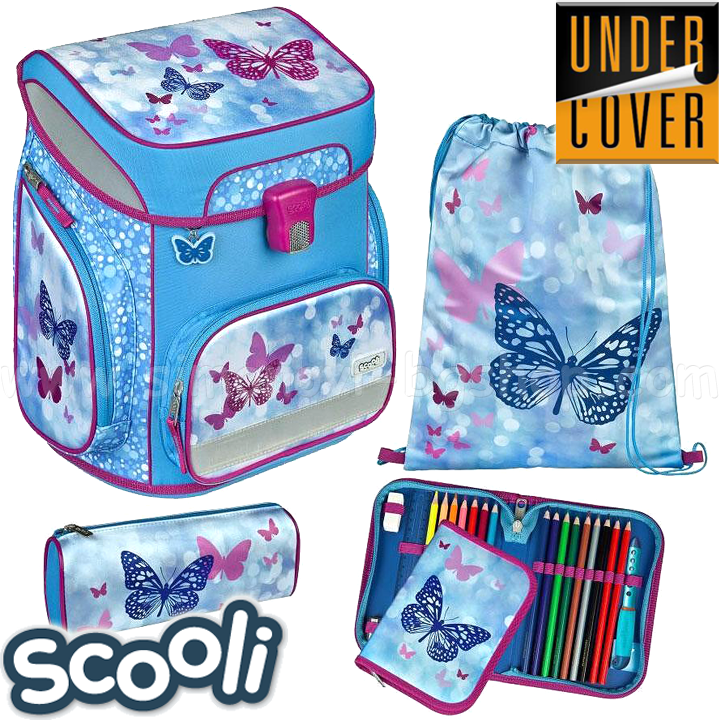 * Rucsac școlar ergonomic UnderCover Scooli cu accesorii Butterfly 30054