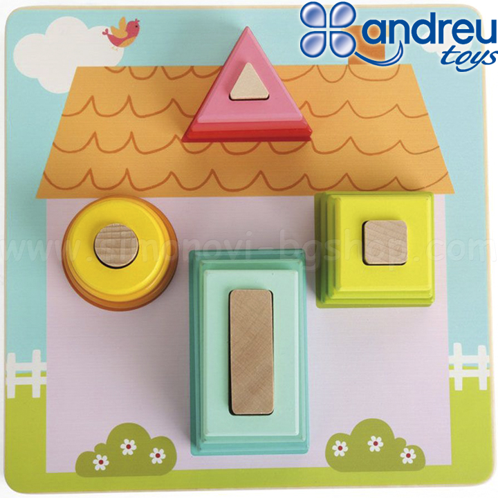 Andreu Toys Un puzzle cu șiruri cu forme geometrice Flower House 16430