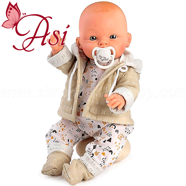 * Asi Alex baby doll with beige vest and pacifier 0526100