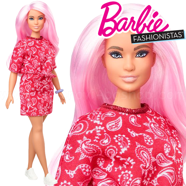 * Păpușa Barbie Fashionistas Barbie cu păr lung și roz Papu