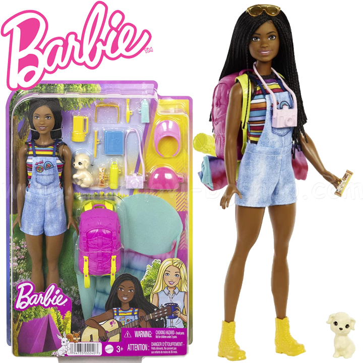 * Barbie "Malibu" Barbie doll with a puppy camping HDF74