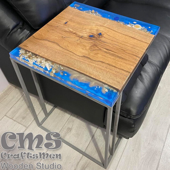 Crafts Men Wooden Studio Final extra sofa table with epoxy resin "Sea"