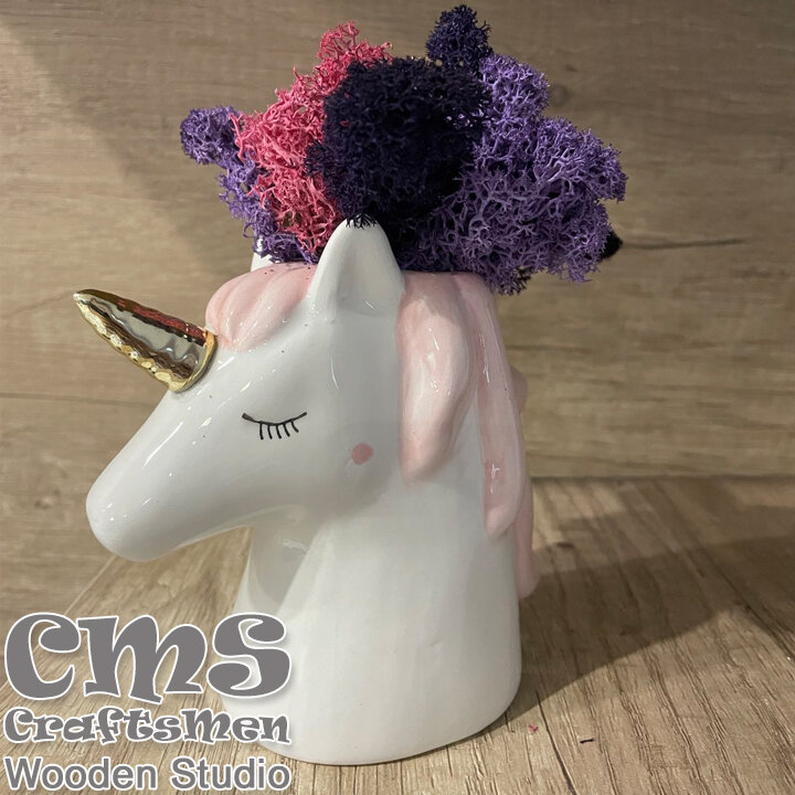 Crafts Men Studio Ceramic unicorn with Scandinavian moss "Unicorn Dream"