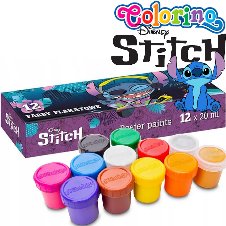 Stitch Tempera paints in jars 12 colors Stitch 54762PTR Colorino