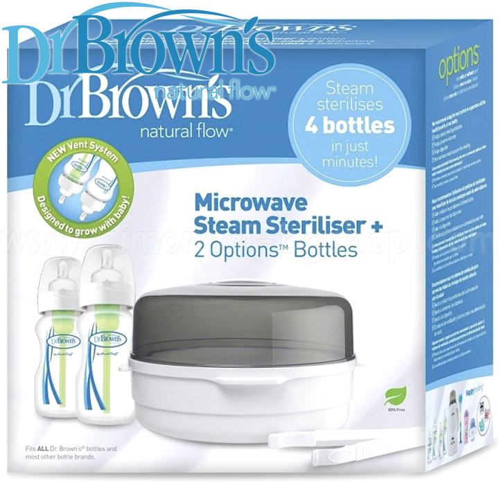 DrBrown's Wide-Neck Options Microwave sterilizer with two bottles included