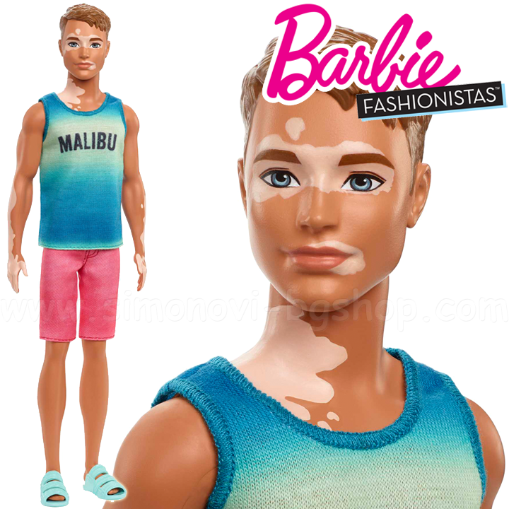 Barbie Fashionistas Ken Doll Vitiligo in Malibu Tank Papusa HBV26 #192