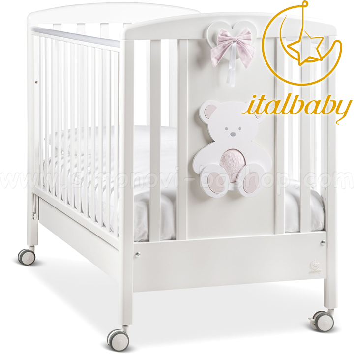 Italbaby Pat din lemn Peluche roz / alb 070.0820-0071