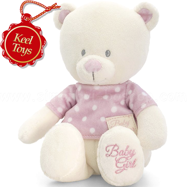 Keel Toys Baby Bear with T-Shirt in White and Pink SN0290