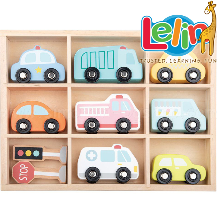 Lelin Toys Set - wooden carts and signs L10328