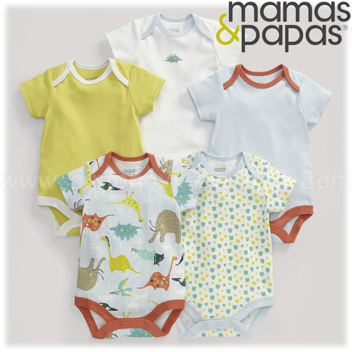 *2015 Mamas & Papas Girls Боди с къс ръкав 5бр. Dinosaur S95AT48B1 *2015 Mamas & Papas Girls Боди с къс ръкав 5бр. Dinosaur S95AT48B1