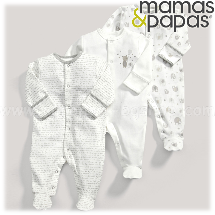 *2015 Mamas & Papas Unisex Бебешки гащеризон 3бр. S709W10C4 *2015 Mamas & Papas Unisex Бебешки гащеризон 3бр. S709W10C4