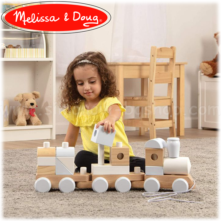 * Melissa & Doug Natural 18771 Forme pentru încordare natural Tren din lemn