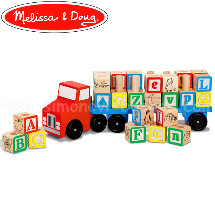 * Melissa & Doug Vehicule cu cuburi de lemn 15175