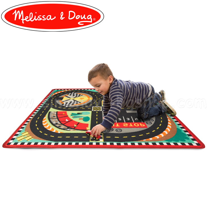 Melissa & Doug mat cu căruțe de lemn Circuit 19401