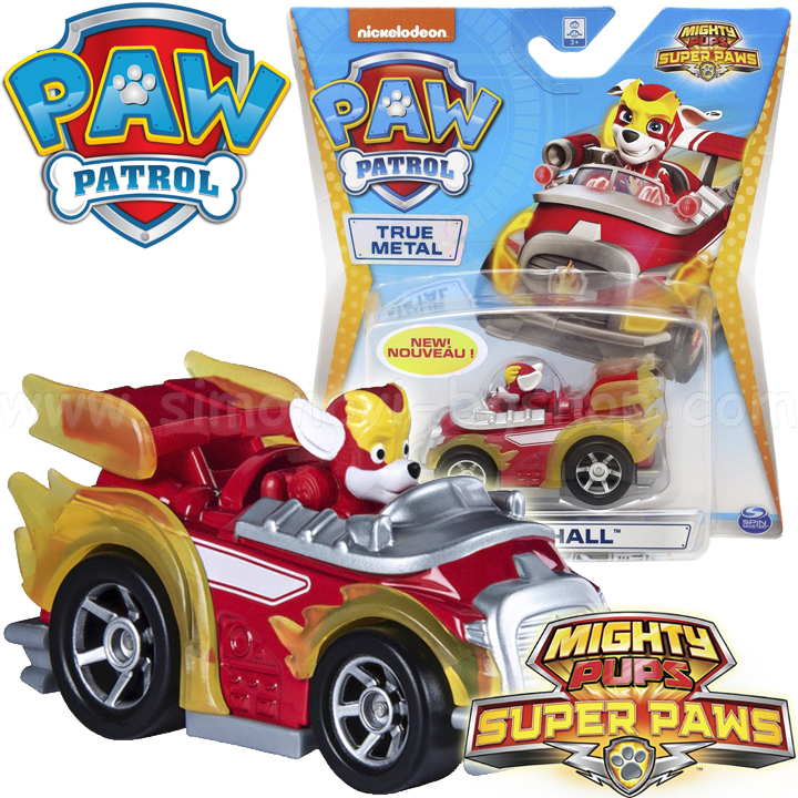 * Paw Patrol Mighty Pups Super Paws Mini vehicle with puppy Marshall 6053257