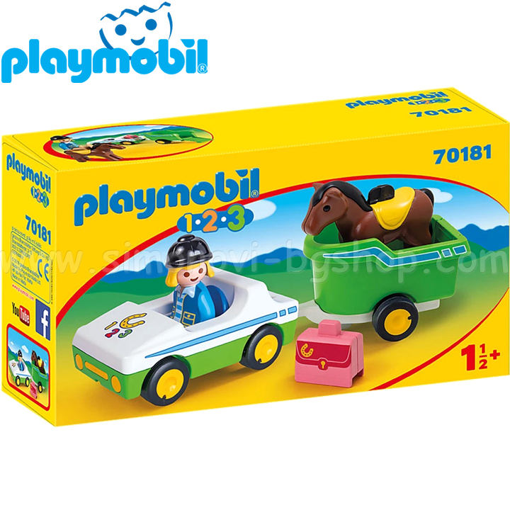 Playmobil 1-2-3  Mașină cu remorcă pentru cai 70181