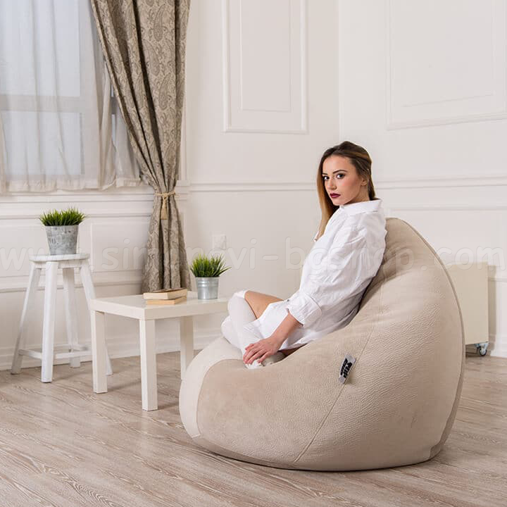 * Poof Large pear with damask LUX Beige EL-02