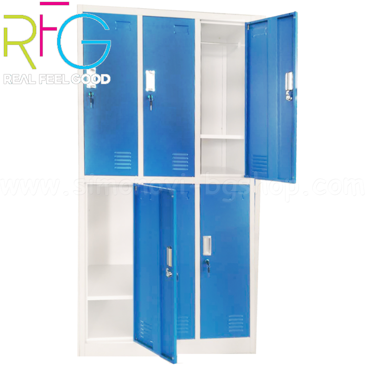 * RFG Triple metal wardrobe with 6 doors 90 x 45 x 185cm. in gray and blue color