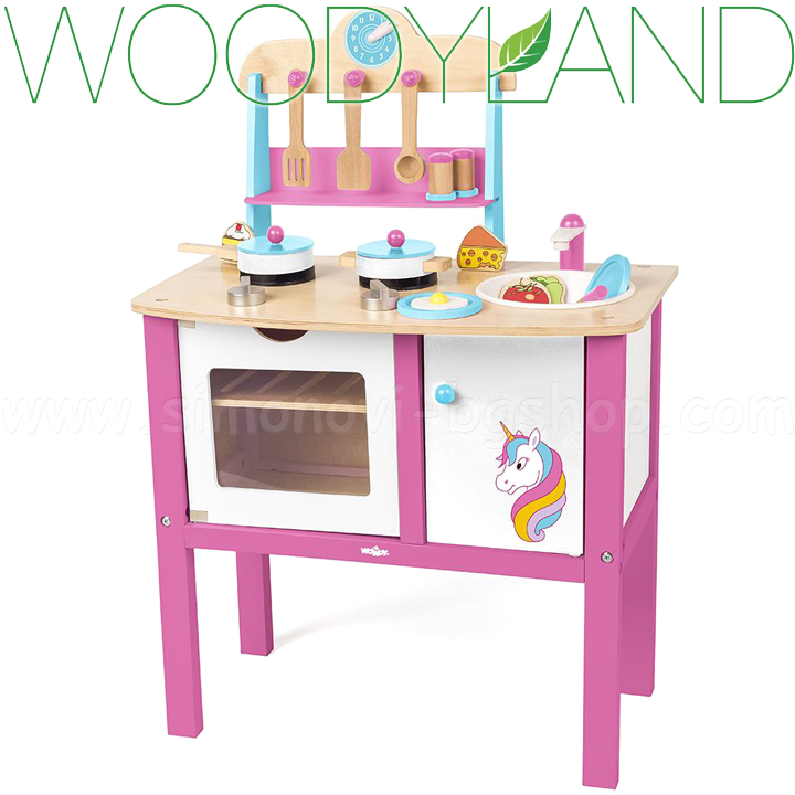 * WoodyLand Bucătărie din lemn cu accesorii pentru jocul Unicorn 902