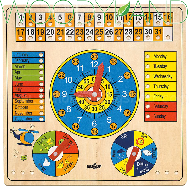 * Woodyland Wooden calendar with clock 90659
