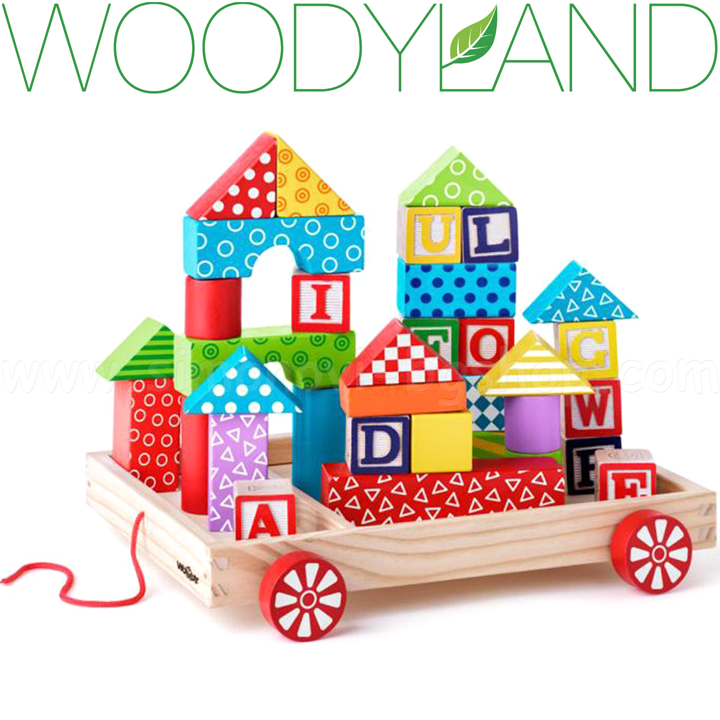 * Cărucior din lemn WoodyLand pentru copii cu blocuri 90913