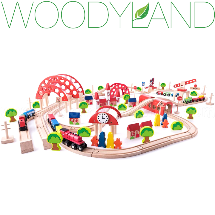 * Tren WoodyLand Wood cu șine 130 piese 92100