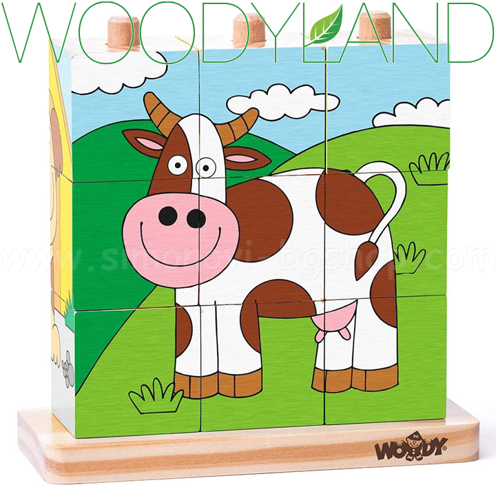 * WoodyLand Cuburi de lemn pentru înșirarea Animalelor de fermă