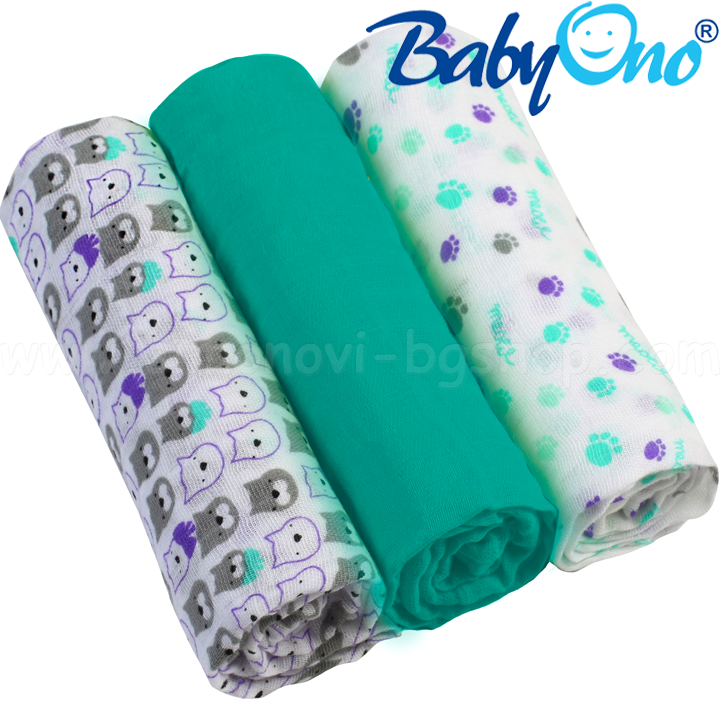 BabyOno Set of 3 Soft Mint Diapers