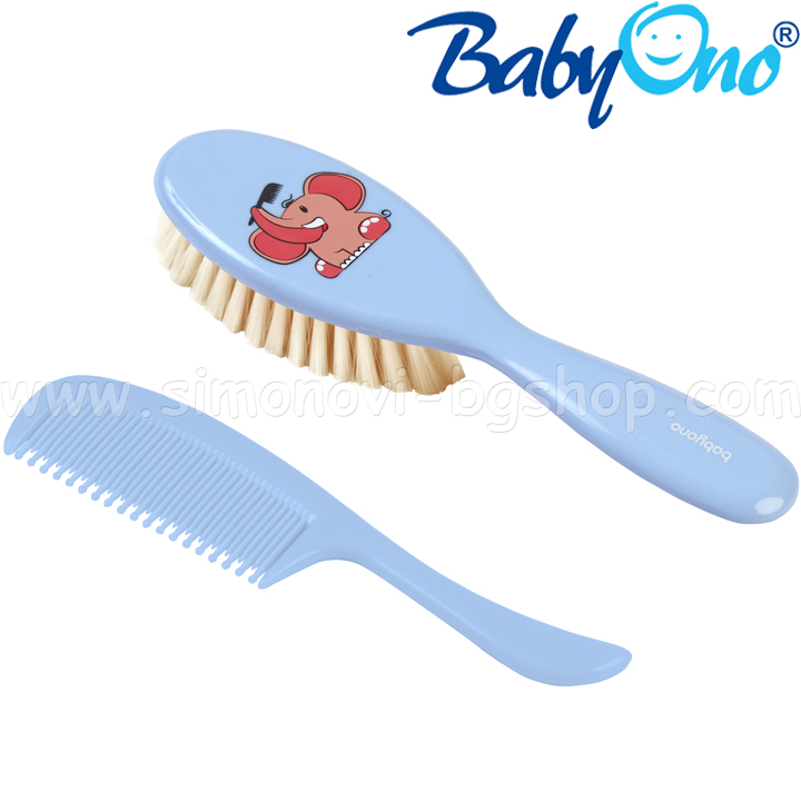 BabyOno Четка с гребен естествен косъм Blue 568/01 BabyOno Четка с гребен естествен косъм Blue 568/01