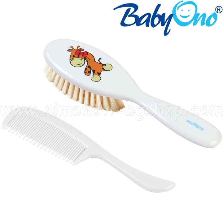 BabyOno Четка с гребен естествен косъм White 567/01 BabyOno Четка с гребен естествен косъм White 567/01