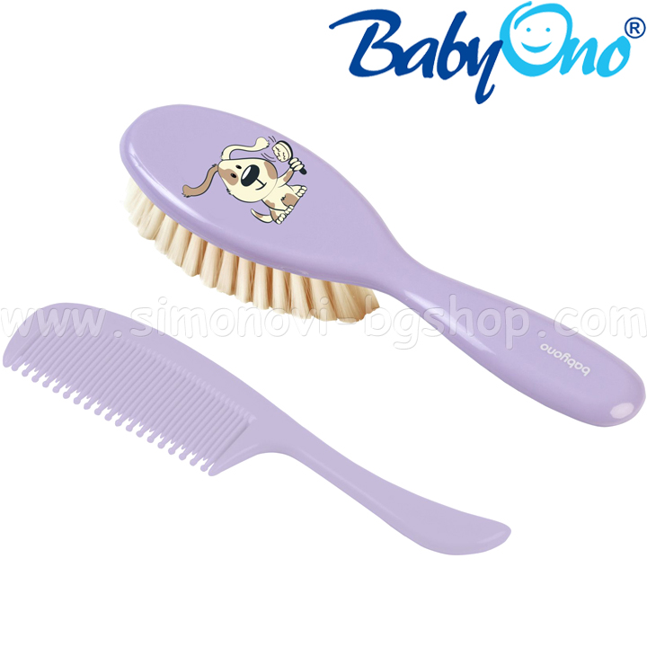 BabyOno Четка с гребен естествен косъм Lilac 567/02 BabyOno Четка с гребен естествен косъм Lilac 567/02
