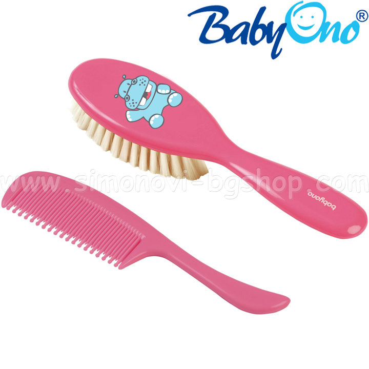 BabyOno Четка с гребен естествен косъм Pink 568/01 BabyOno Четка с гребен естествен косъм Pink 568/01