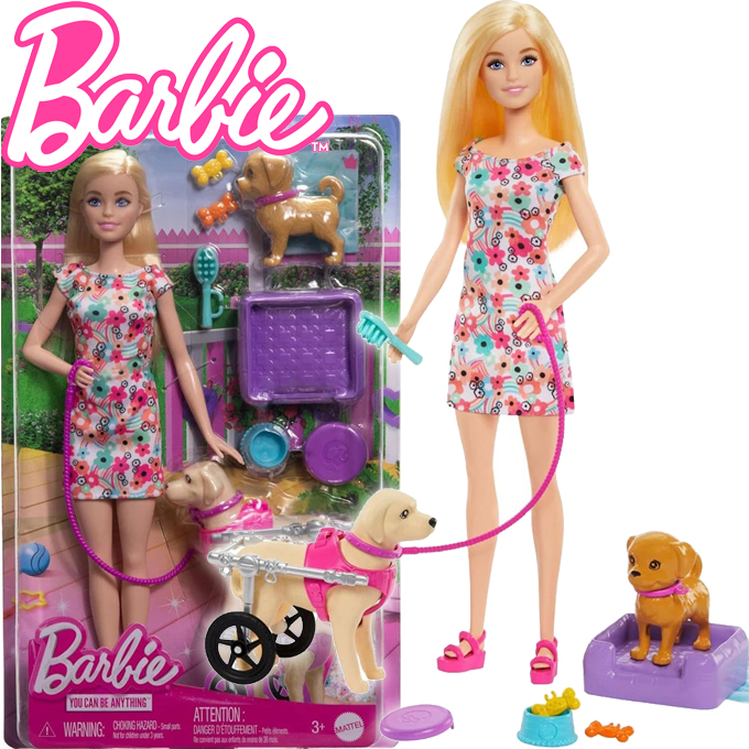 Barbie doll - On a walk with a puppy