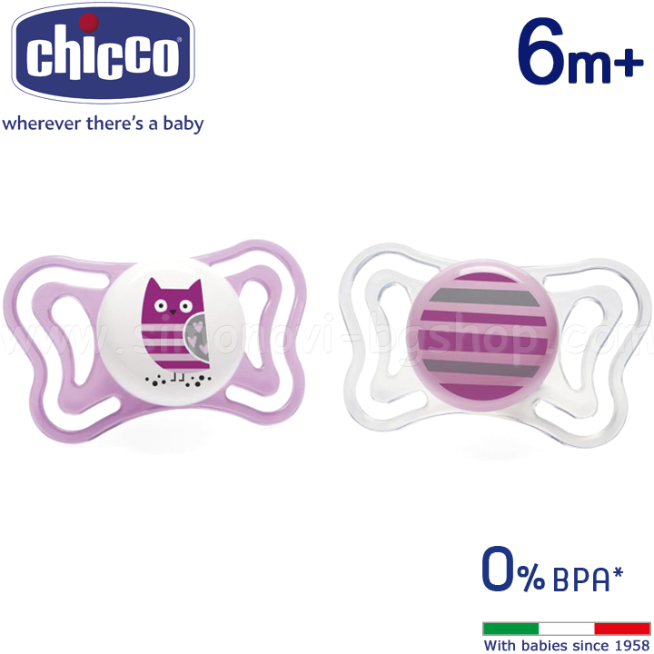 * Chicco Soother Silicone Physio Forma Light 6-12m. 71033.11 Owl Stripe