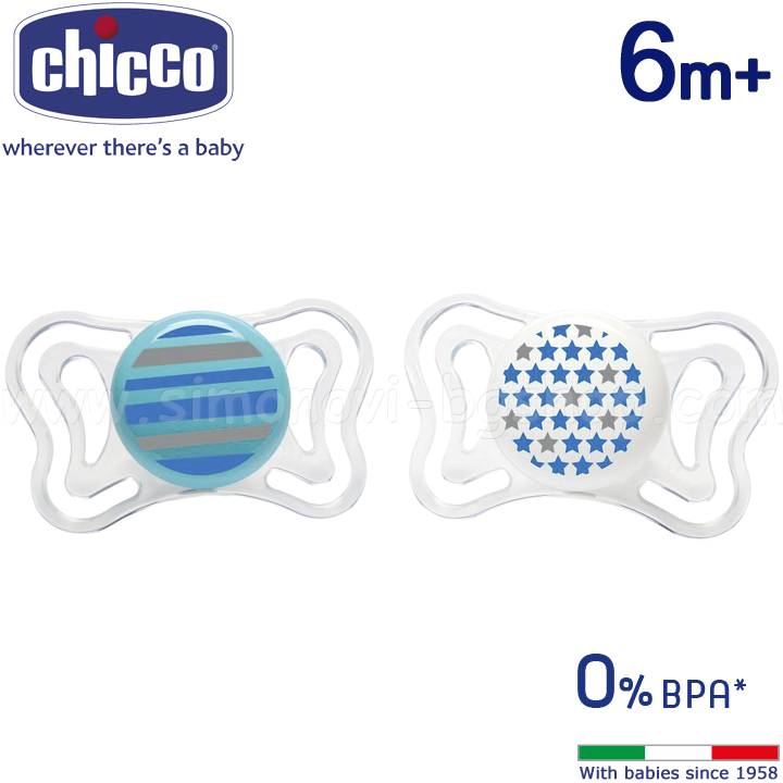* Chicco Soother Silicone Physio Forma Light 6-12m. 71033.21 Stripe Stars
